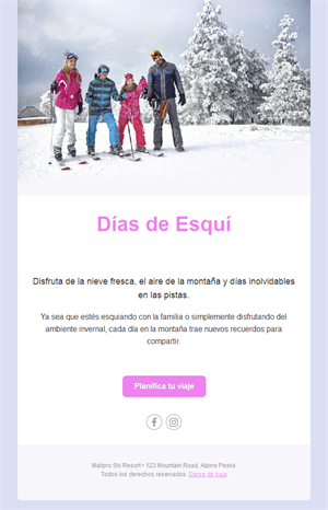 Email de días de esquí en familia