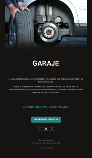 Email de taller de neumáticos y frenos
