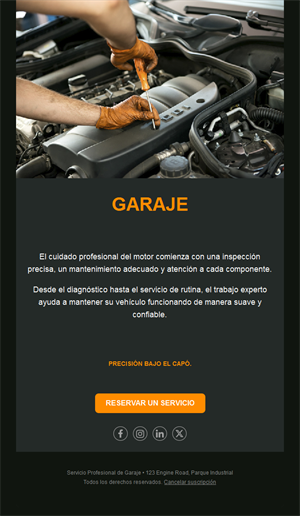 Email de taller de mantenimiento de motor