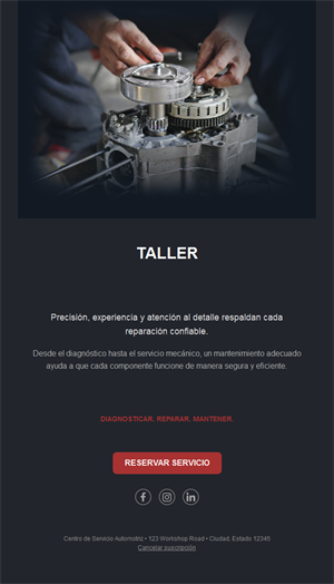 Email de taller de reparación mecánica