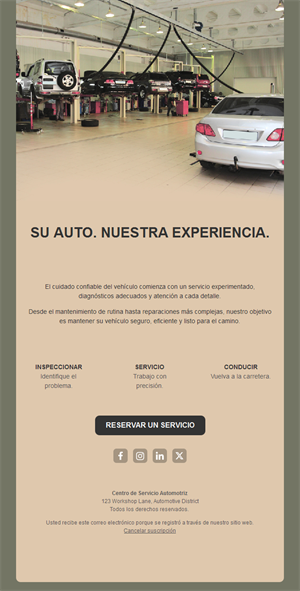 Email beige de servicio de coches