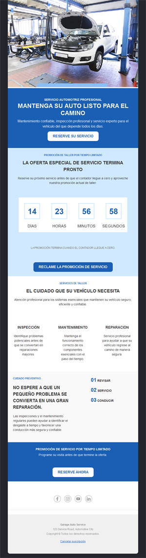 Email de promoción de taller con cuenta atrás