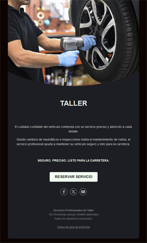 Email de taller para cambio de neumáticos