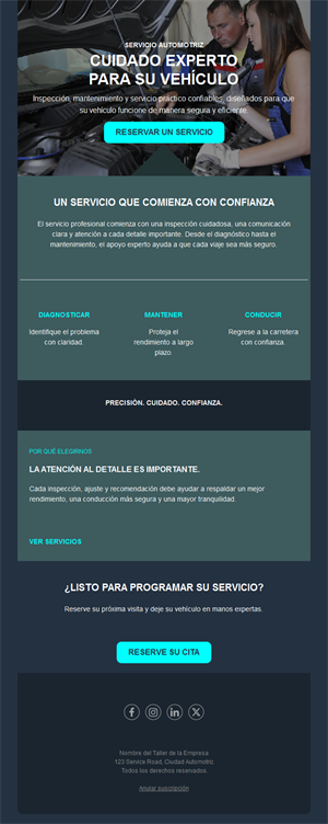 Newsletter de taller con botón de cita
