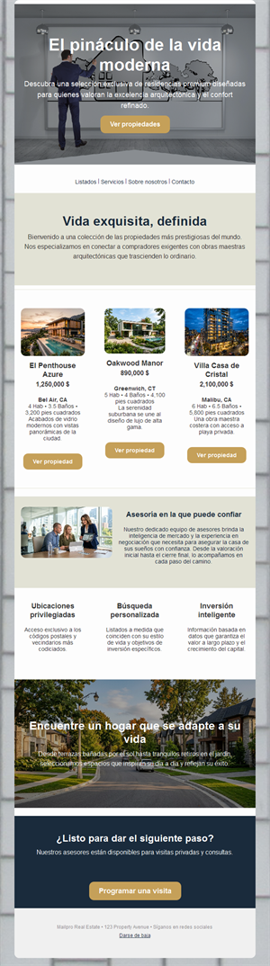 Newsletter inmobiliaria de casas de lujo