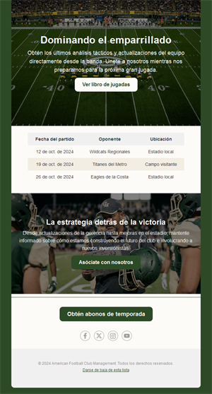 Email de calendario y abonos de temporada