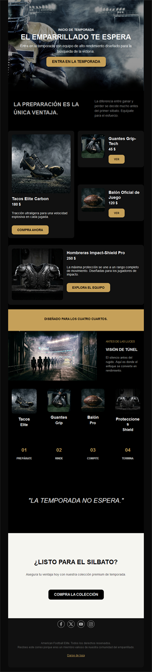 Email de inicio de temporada con equipación