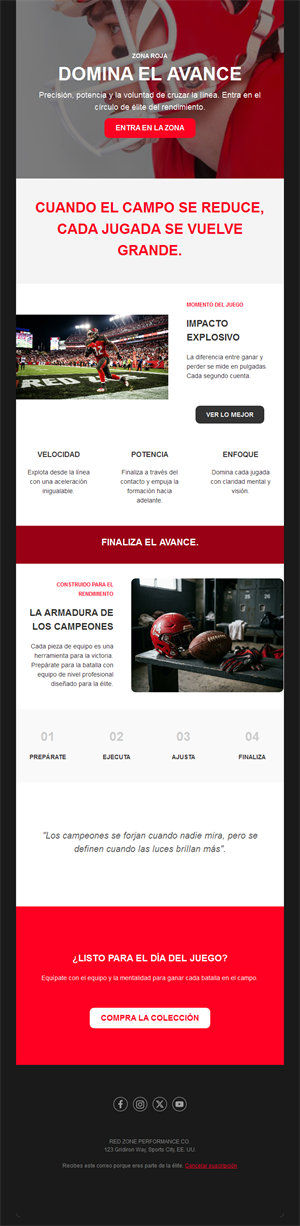 Email de fútbol americano: jugadas y equipación