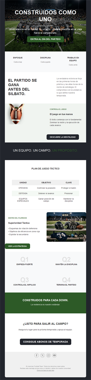 Newsletter de fútbol americano: equipo y táctica