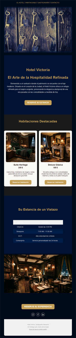 Email de hotel con encanto histórico