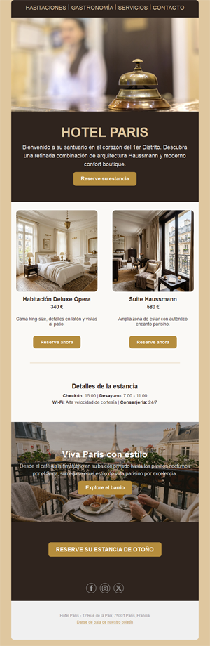 Email de hotel boutique en París