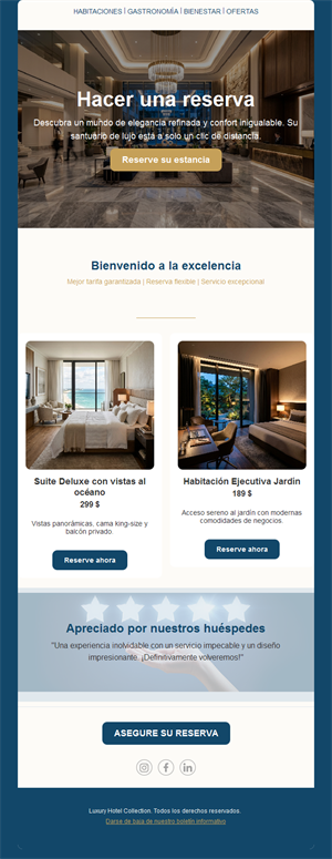 Email de reserva de hotel con opiniones