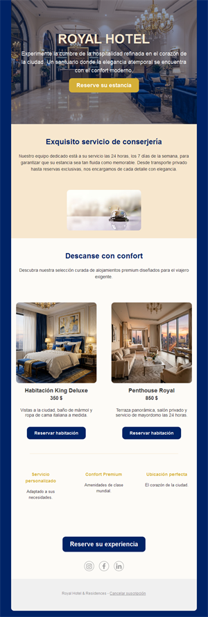 Email de hotel de lujo con conserjería