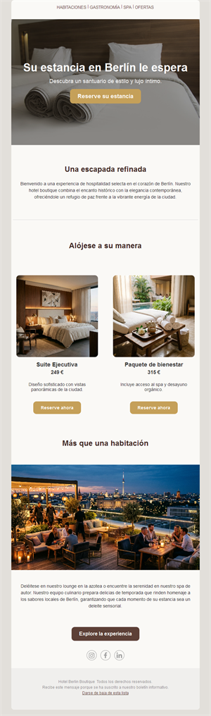 Email de hotel boutique urbano