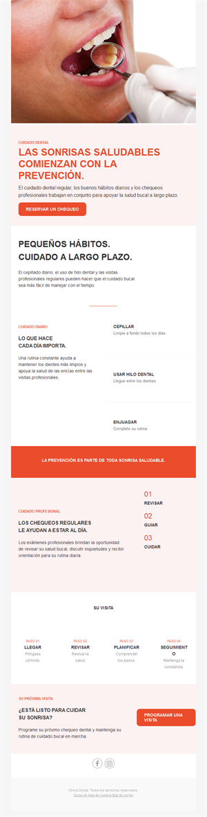 Email de consejos de prevención dental