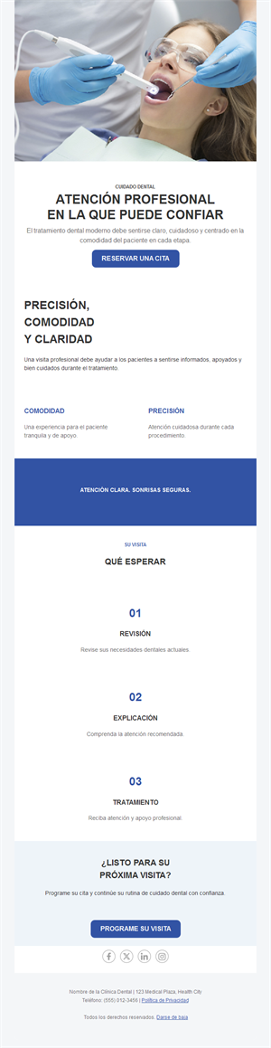 Email azul de atención dental profesional