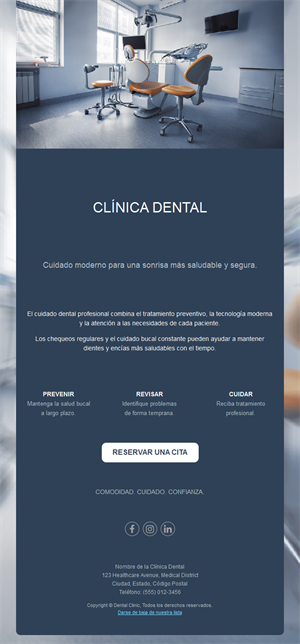 Email azul marino de cita en clínica dental