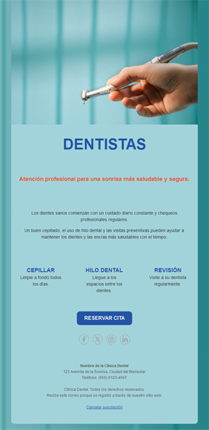 Email turquesa de revisión dental