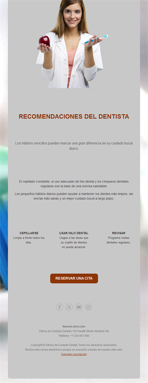 Email de consejos de higiene bucal del dentista