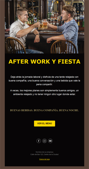 Invitación por email a un afterwork con bebidas