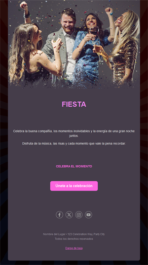 Plantilla de email para fiesta de celebración