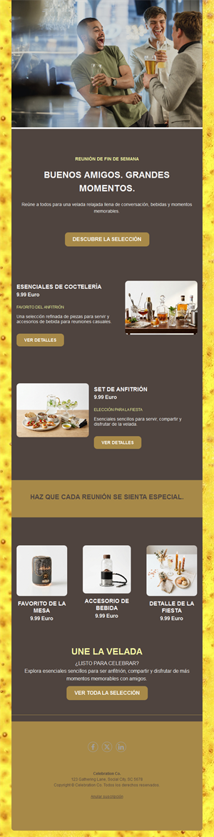 Email para tienda de bebidas y anfitriones