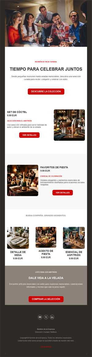 Email de artículos para fiestas con productos