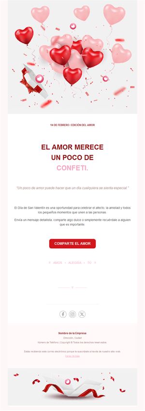 Email de San Valentín con globos de corazón
