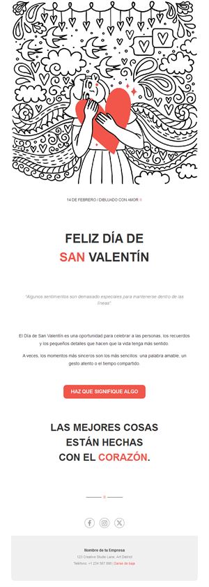 Email de San Valentín con ilustración doodle