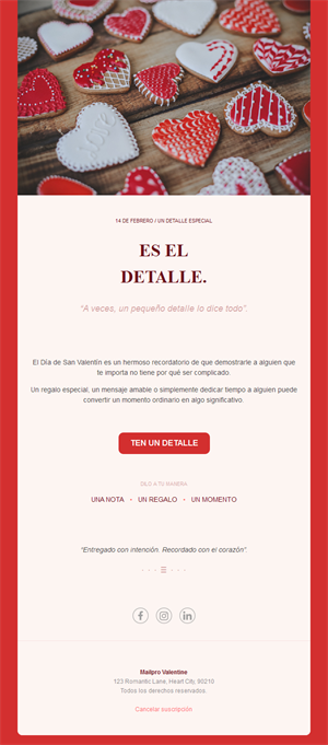 Email de San Valentín con galletas de corazón
