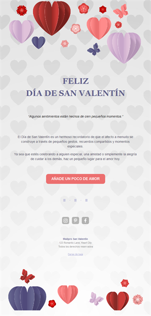 Email de San Valentín con corazones lilas