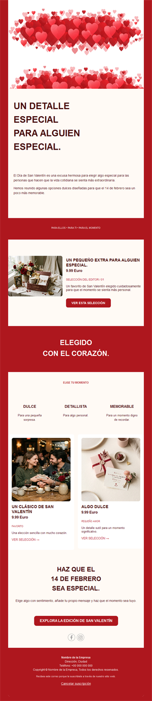 Email de regalos seleccionados de San Valentín
