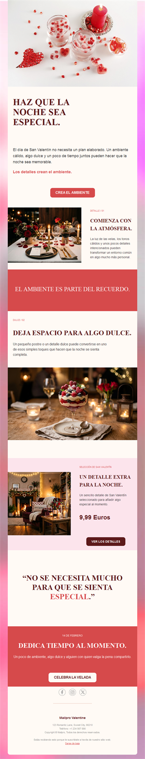 Newsletter de cena romántica de San Valentín