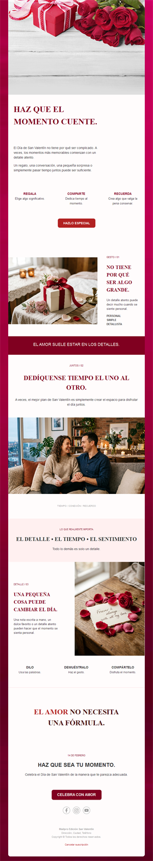 Newsletter de San Valentín con rosas y regalos