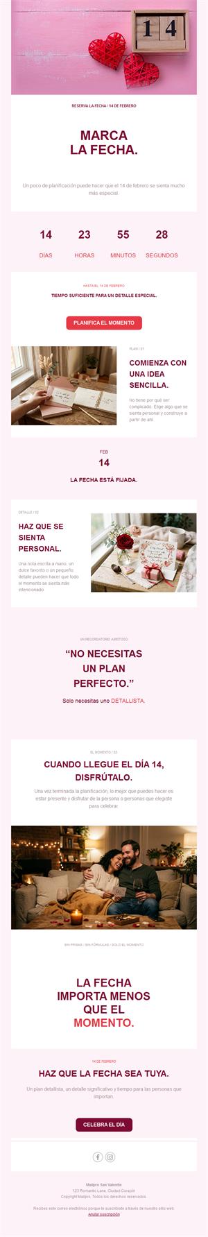 Email reserva la fecha de San Valentín