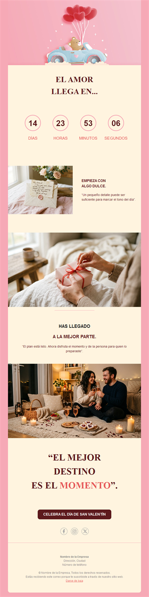 Newsletter de San Valentín con cuenta atrás