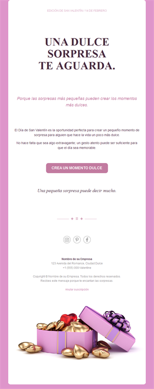 Email de sorpresa dulce de San Valentín