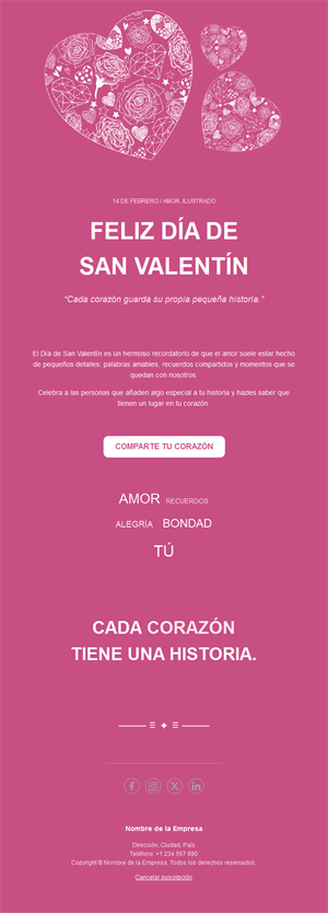 Email rosa de San Valentín con corazones de encaje