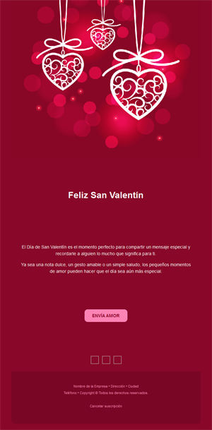 Email burdeos de San Valentín con corazones