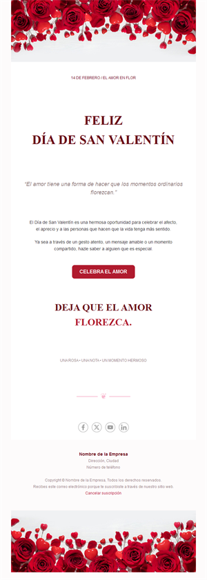 Email de San Valentín con rosas rojas