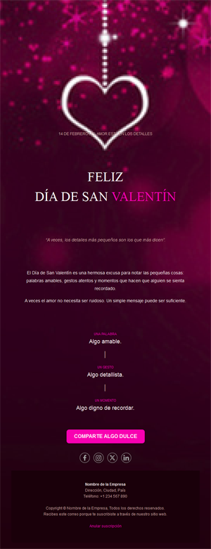 Email magenta de San Valentín