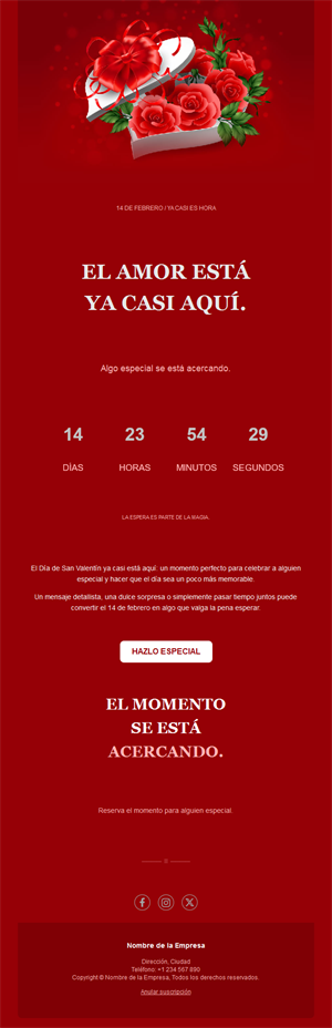 Email rojo de San Valentín con cuenta atrás