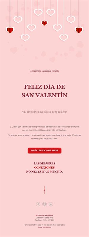 Email de San Valentín con corazones colgantes