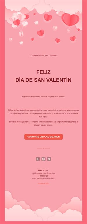 Email de San Valentín con nubes rosas