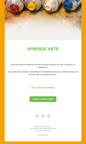 Invitación por email a un taller de arte