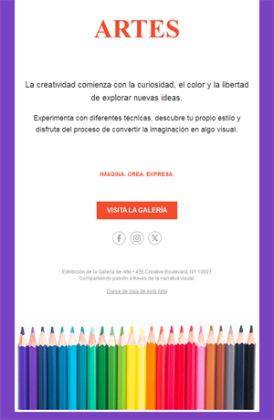 Plantilla de email colorida para galería de arte