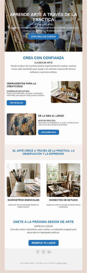 Newsletter de clases de arte y materiales