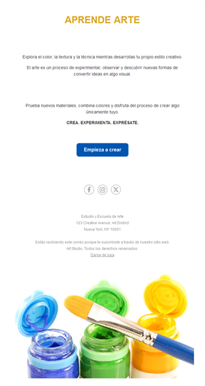 Email sencillo de clase de arte con pinturas