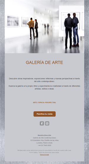Invitación por email a visitar una galería de arte