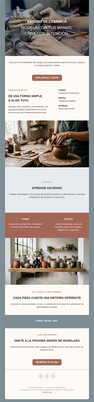 Email de curso de cerámica y alfarería